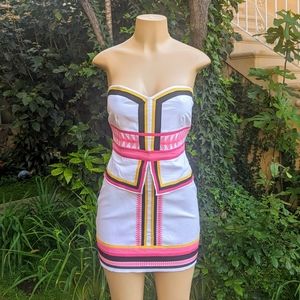NWT Funky White, Pink & Yellow mini dress (S)